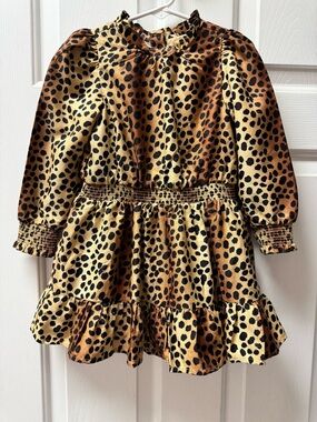 Janie and Jack Leopard Print Ruffle Dress in Brown and Black